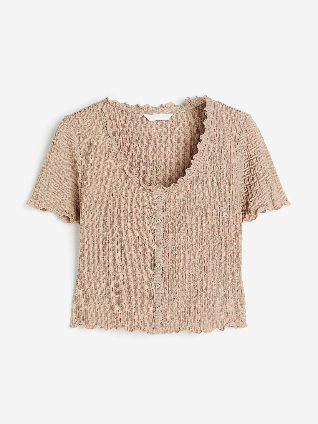

H&M Women Crinkled Button-Front Top, Beige