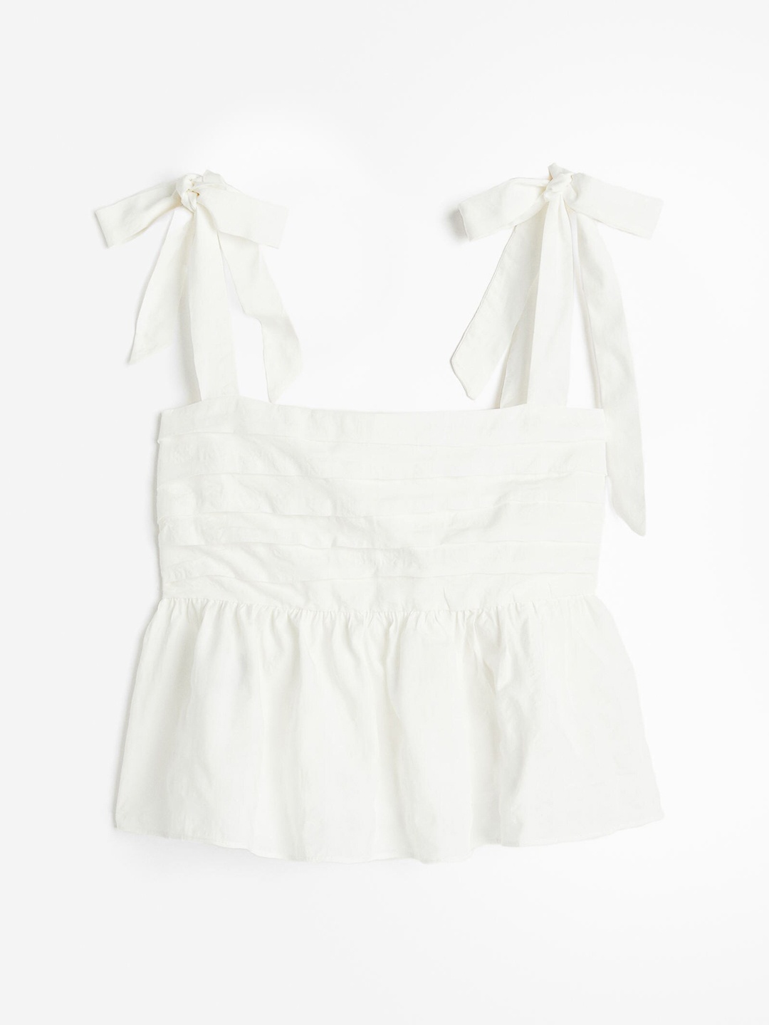 

H&M Women Tie-Strap Peplum Top, White