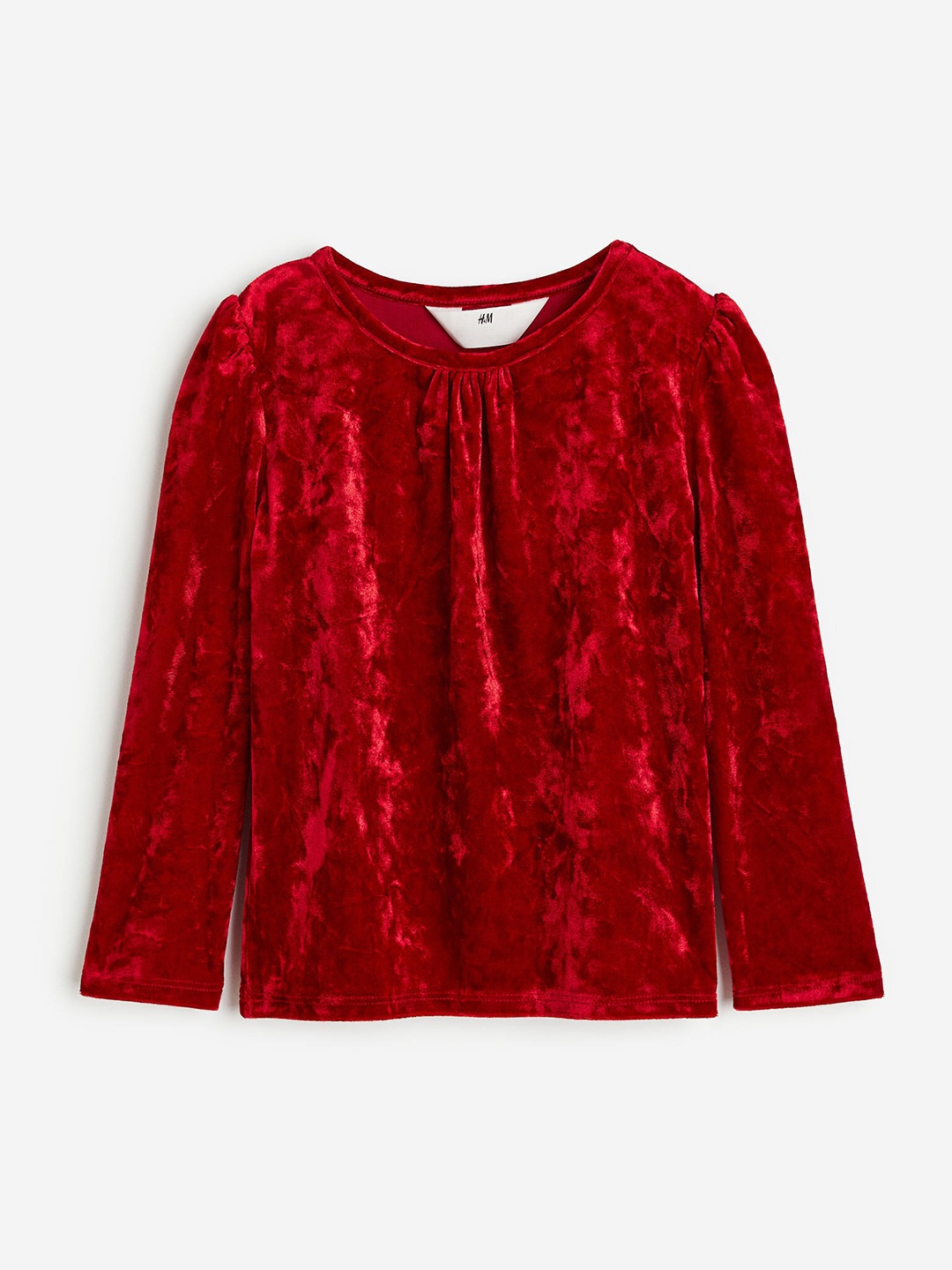 

H&M Girls Long-Sleeved Velour Top, Red