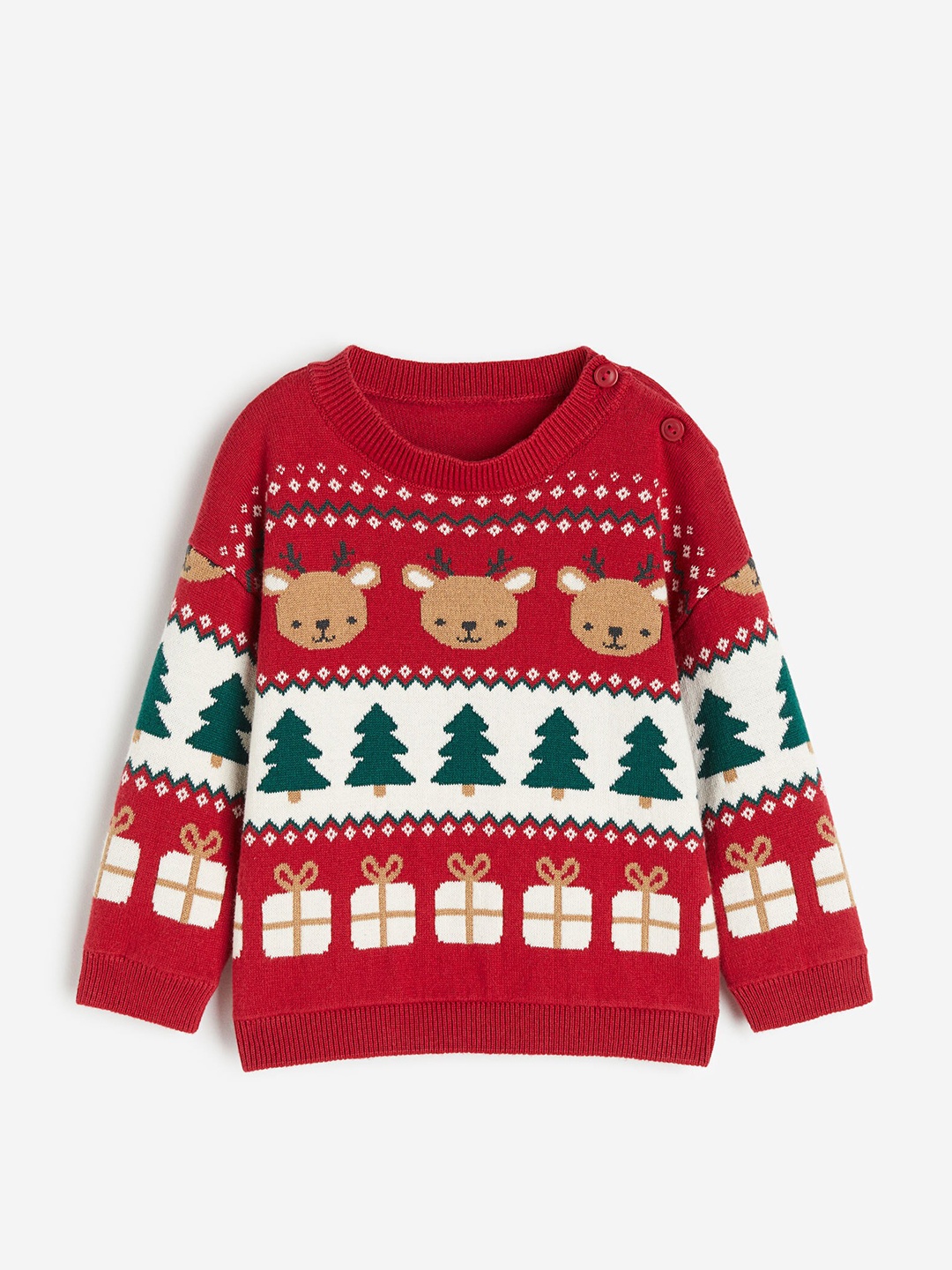 

H&M Infants Jacquard-Knit Pure Cotton Jumper, Red