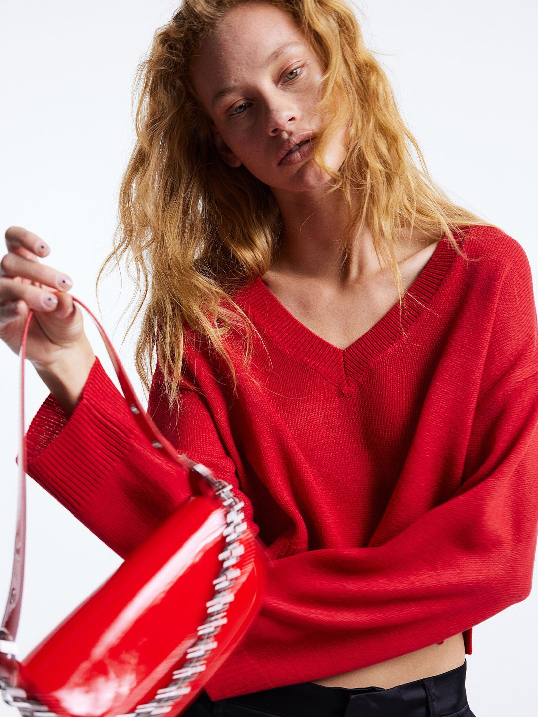 

H&M V-Neck Acrylic Jumper, Red
