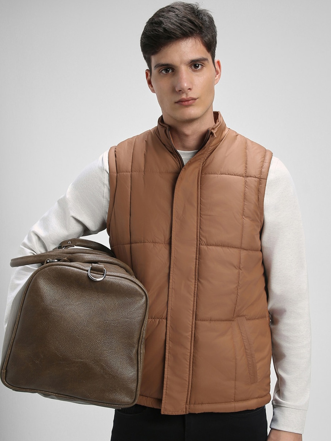 

Dennis Lingo Stand Collar Sleeveless Padded Jacket, Khaki