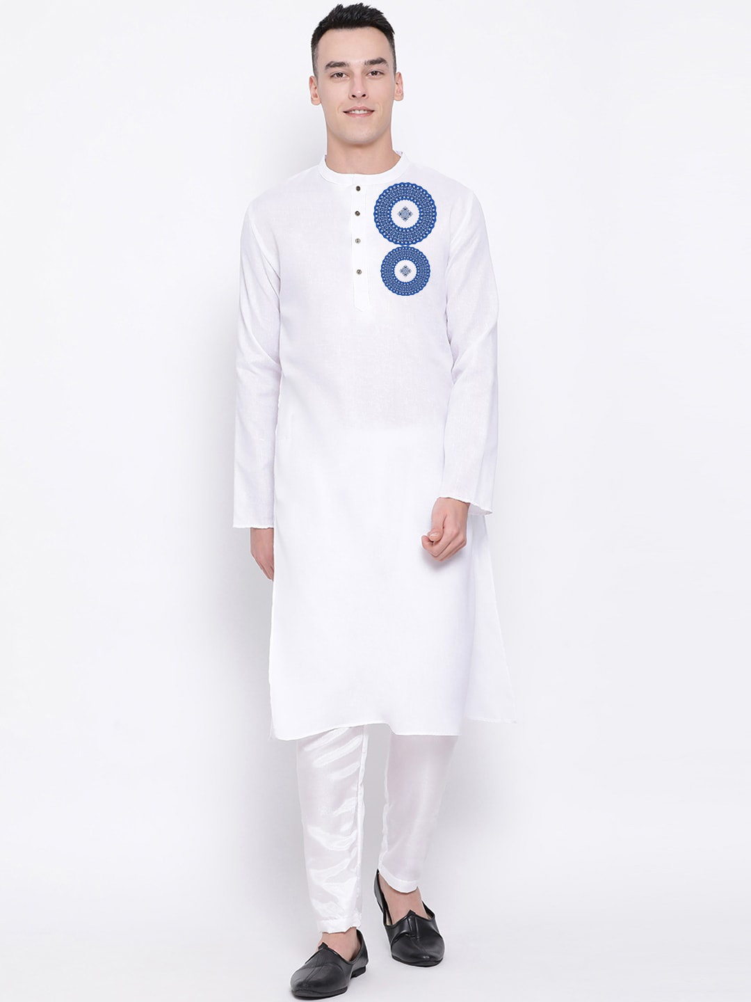 

DEVOILER Ethnic Motifs Printed Mandarin Collar Straight Kurta with Pyjamas, White