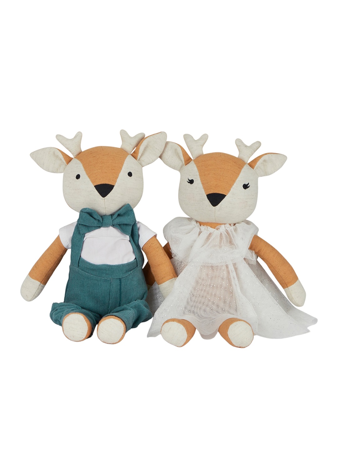 

haus & kinder Kids Set Of 2 Noah & Sophia Cotton DeerRag Soft Toy, Brown