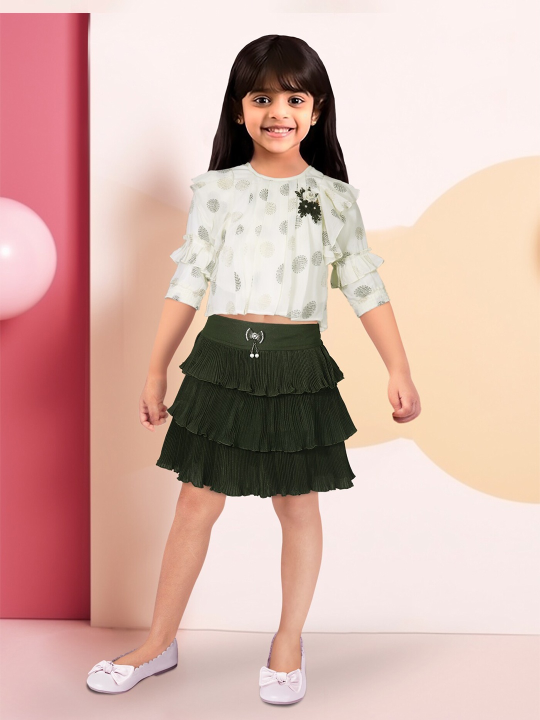 

Toonyport Girls Printed Top With Skirt, Sea green