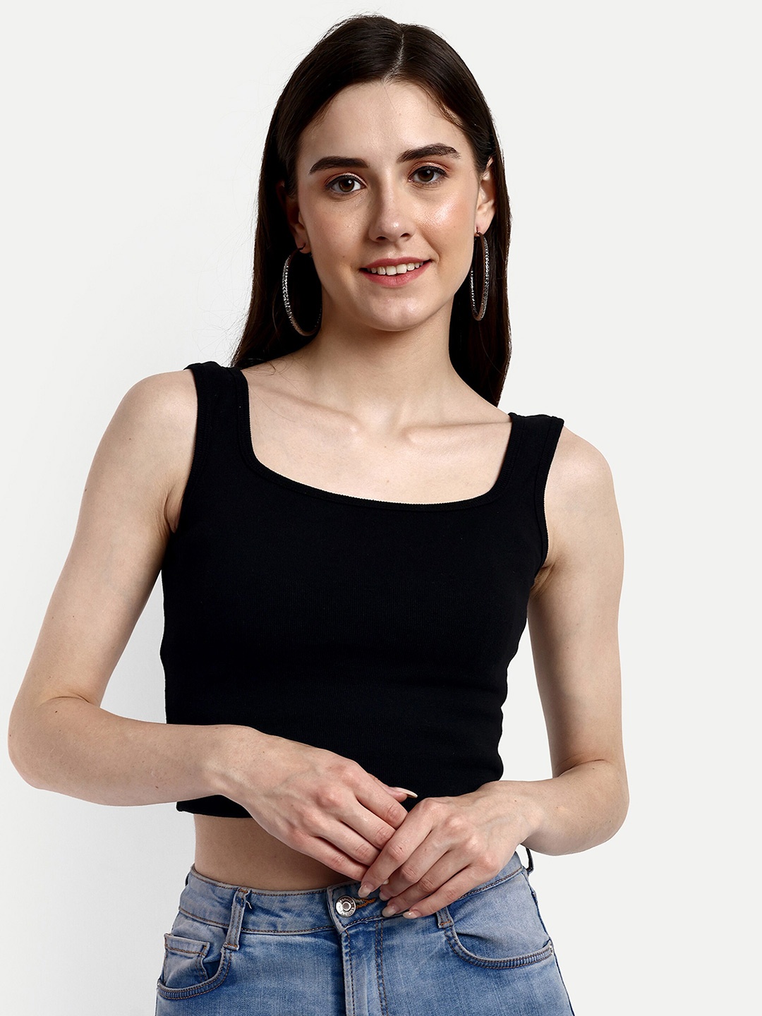 

FERY LONDON Square Neck Cotton Crop Top, Black