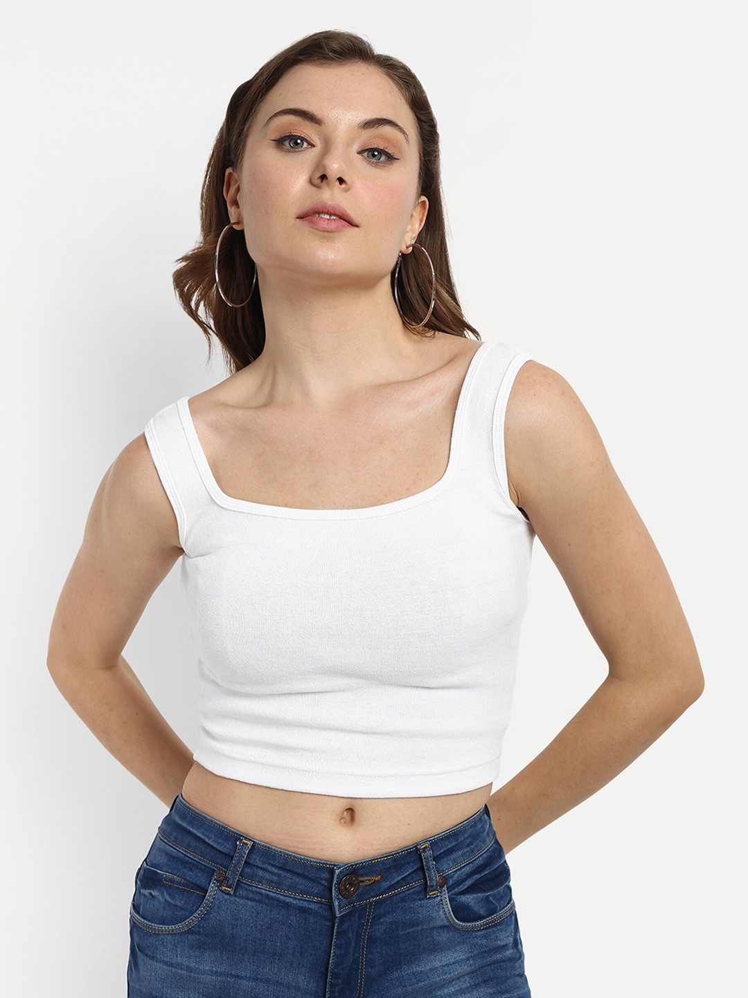 

FERY LONDON Square Neck Cotton Crop Tank Top, White
