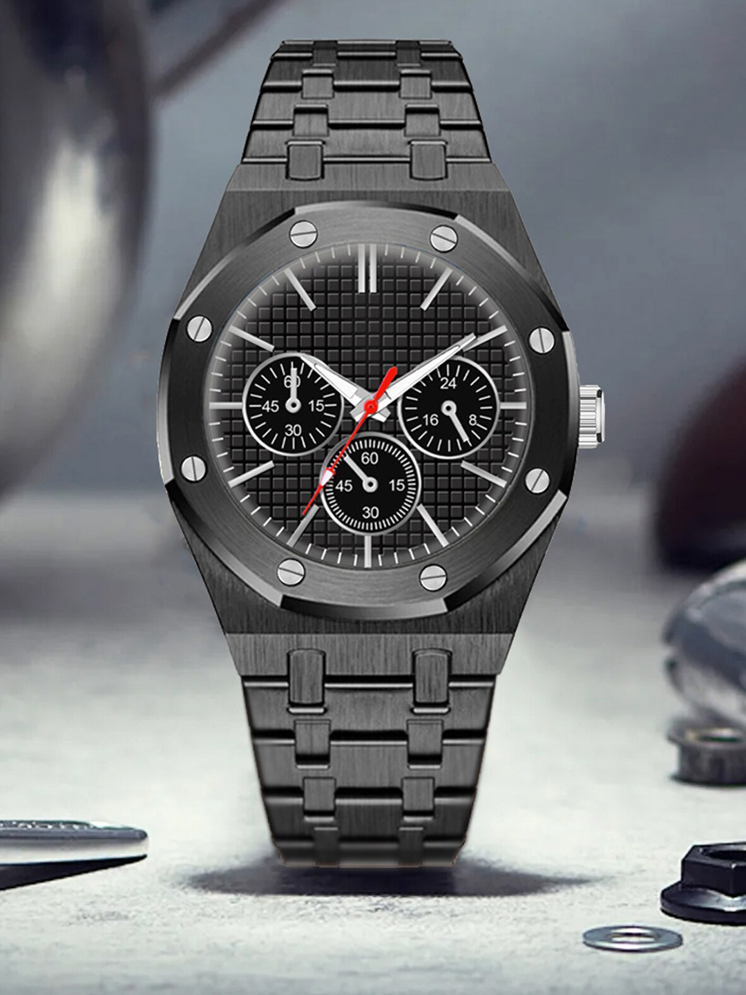 

Shocknshop Men Stainless Steel Bracelet Style Straps Analogue Watch WCH91Black, Black