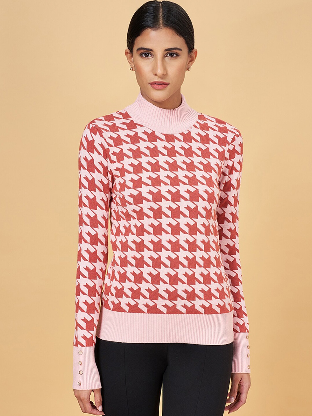 

Annabelle by Pantaloons Conversational Printed Mock Collar Pullover, Pink