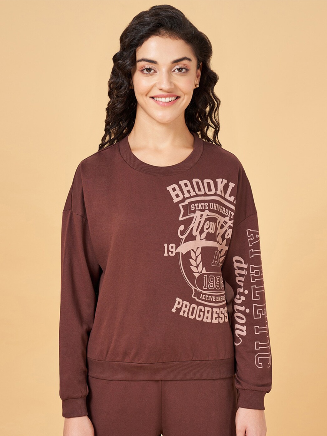 

Ajile by Pantaloons Typography Printed Cotton Sweatshirt, Brown