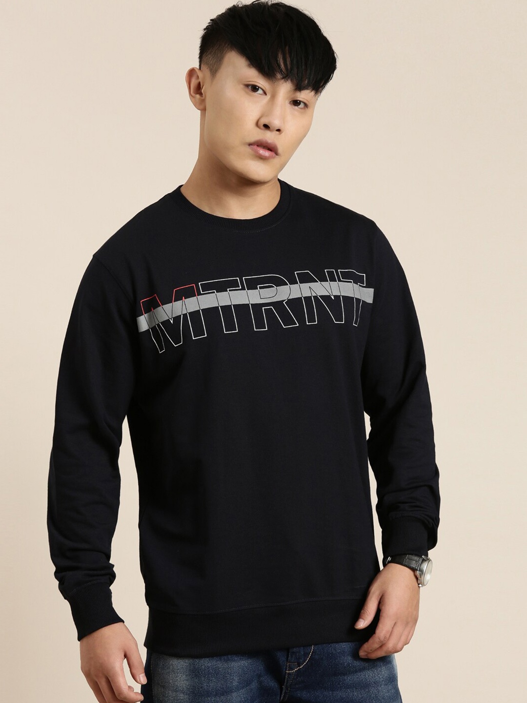 

Metronaut Printed Round Neck Sweatshirt, Navy blue