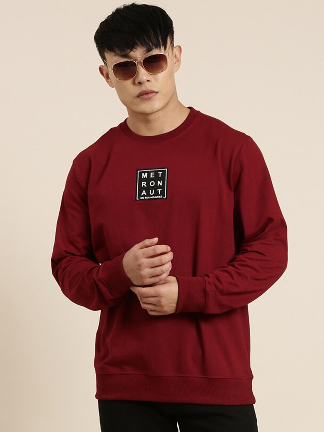 

Metronaut Men Printed Pullover Sweatshirt, Burgundy