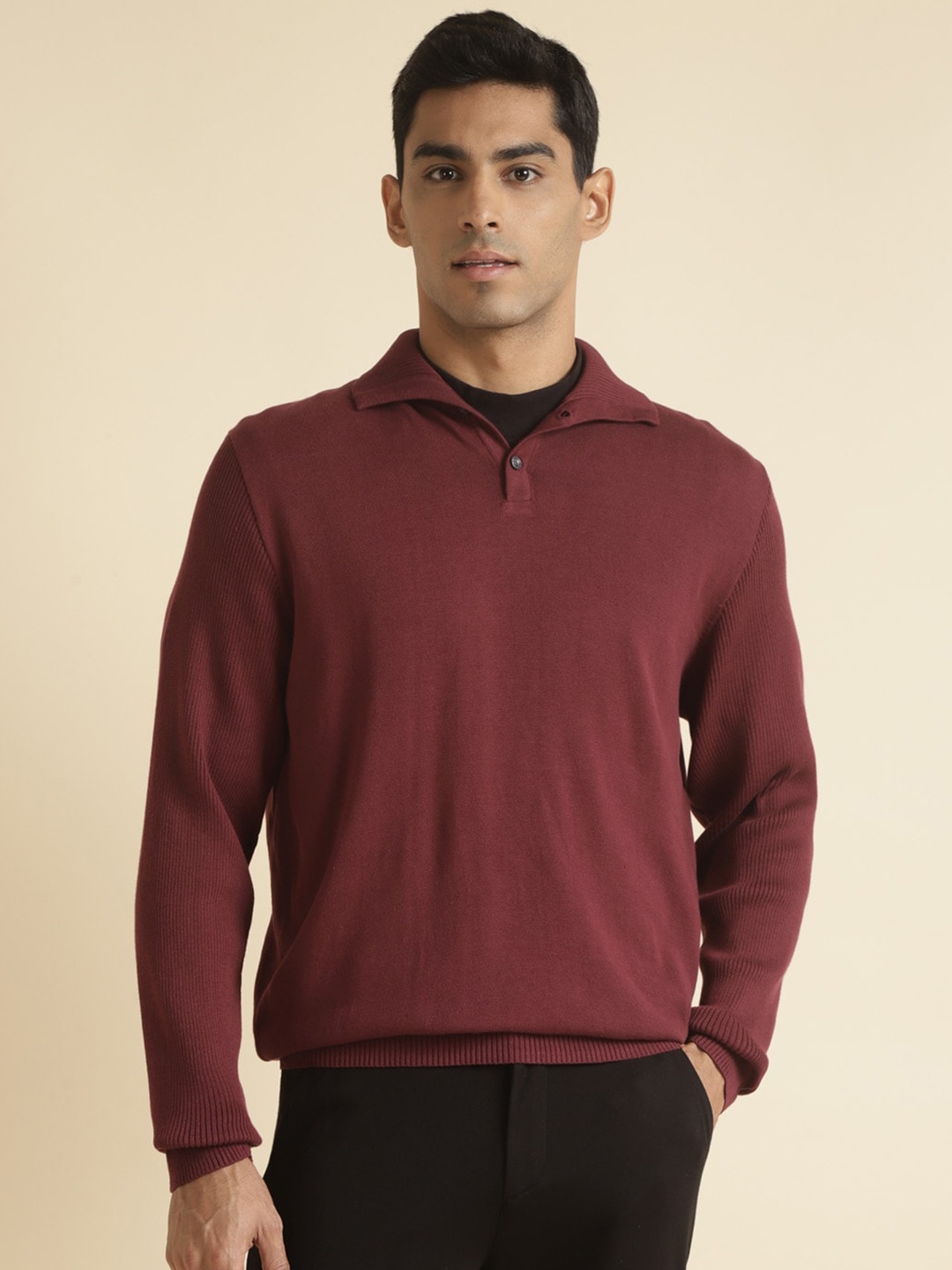 

Andamen Polo Collar Cotton T-shirt, Burgundy