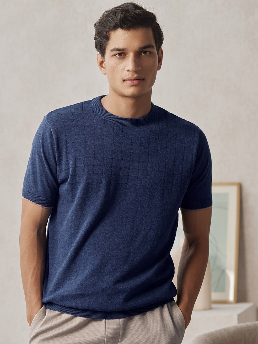 

Andamen Round Neck Cotton T-shirt, Navy blue