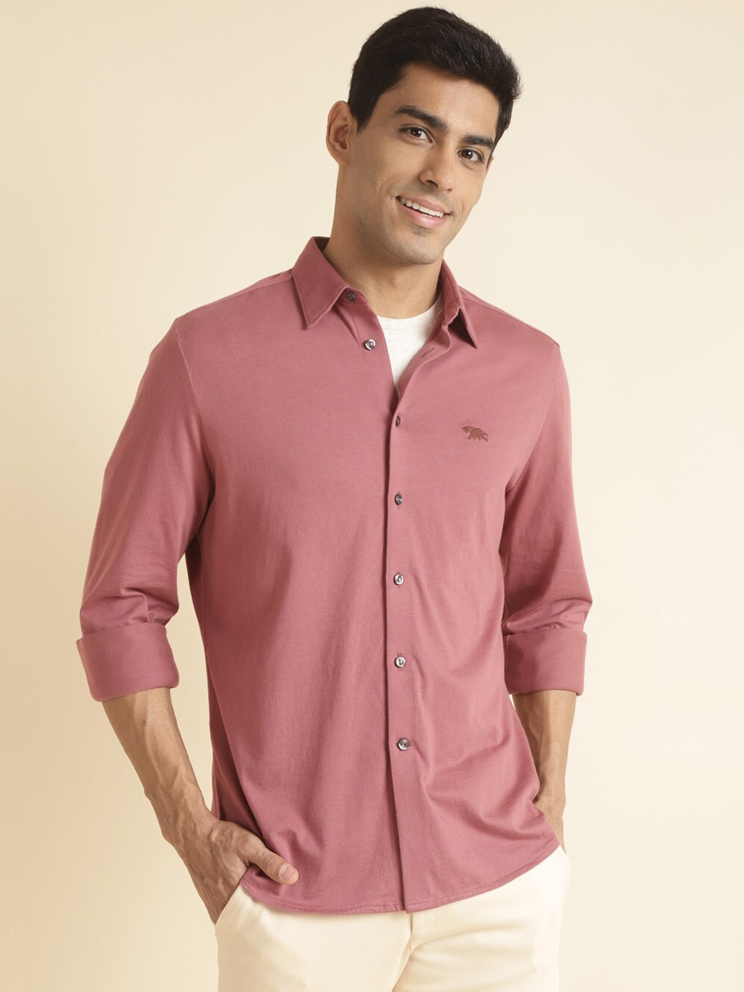 

Andamen Pink Premium Fit Opaque Cotton Casual Shirt
