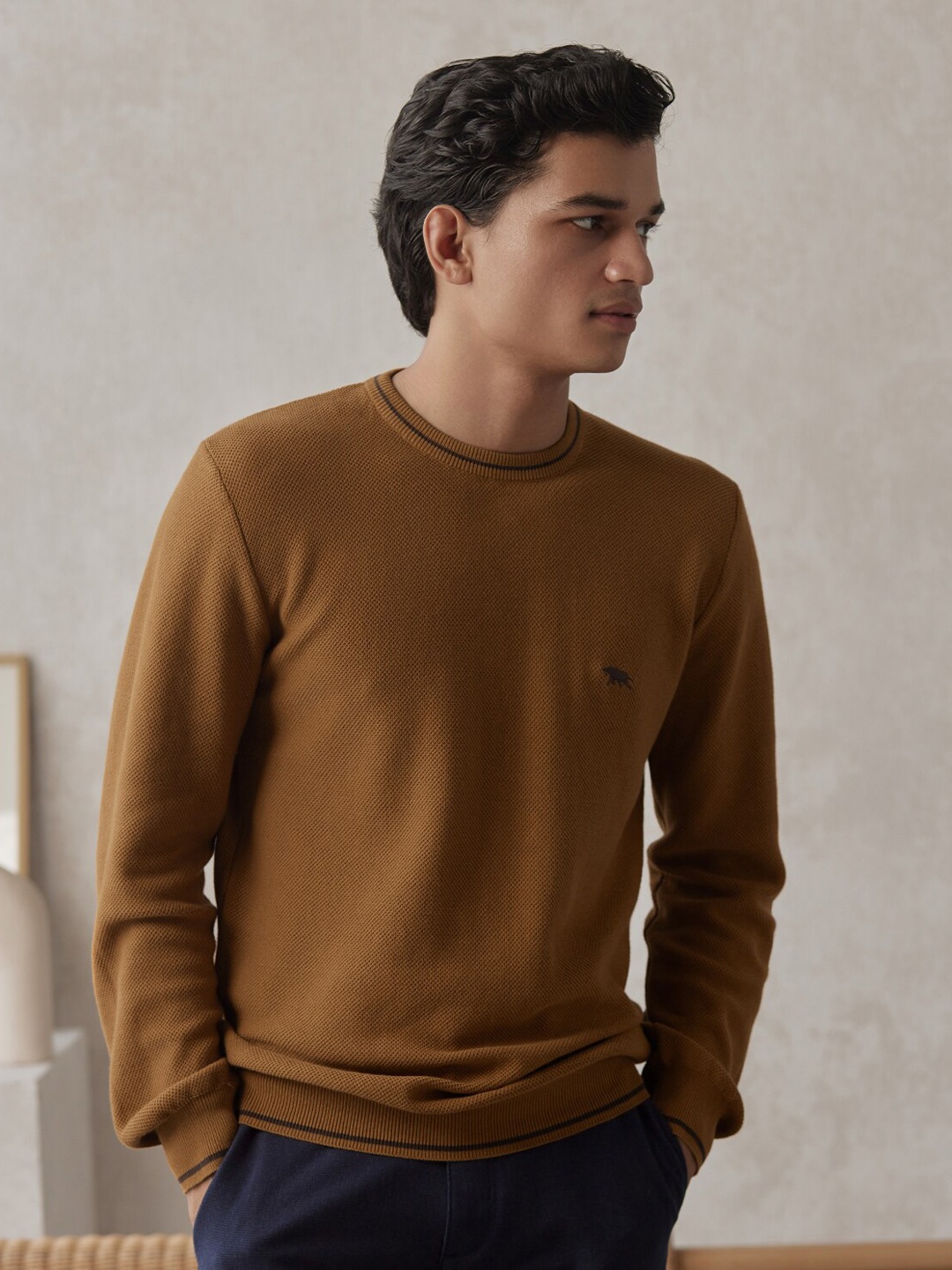 

Andamen Round Neck Cotton Pullover, Brown