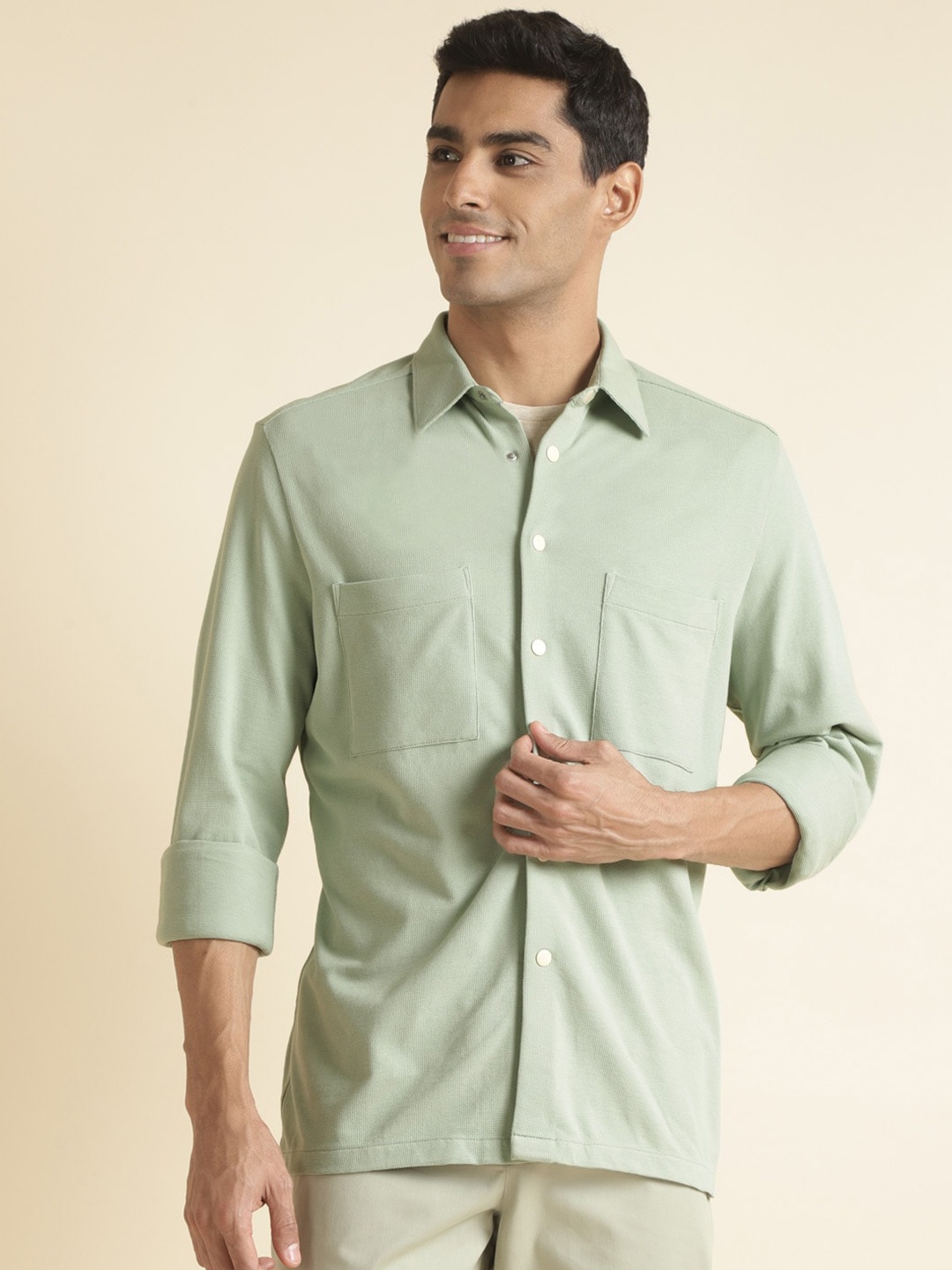 

Andamen Green Premium Fit Opaque Cotton Casual Shirt