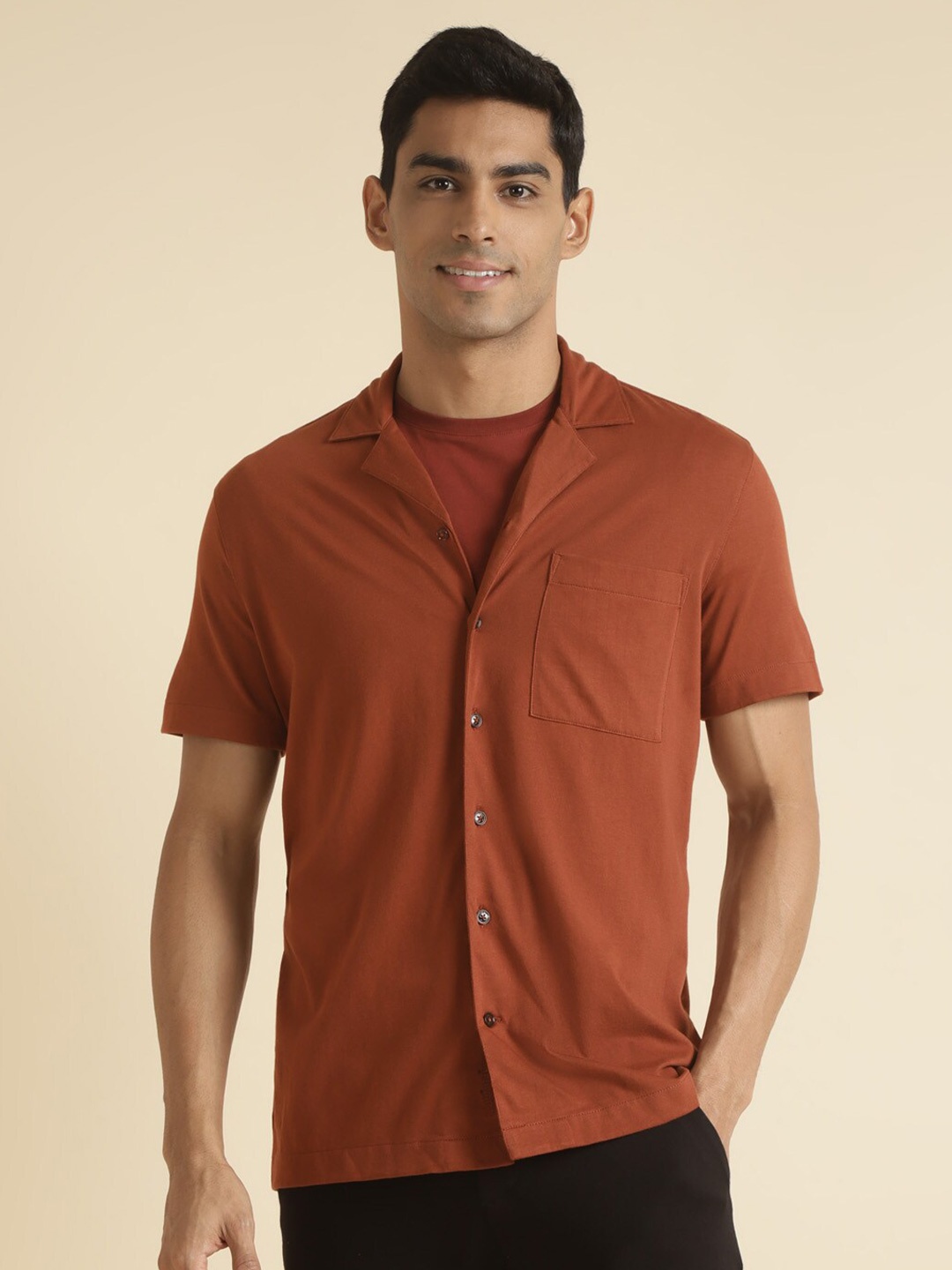 

Andamen Premium Cuban Collar Cotton Casual Shirt, Rust