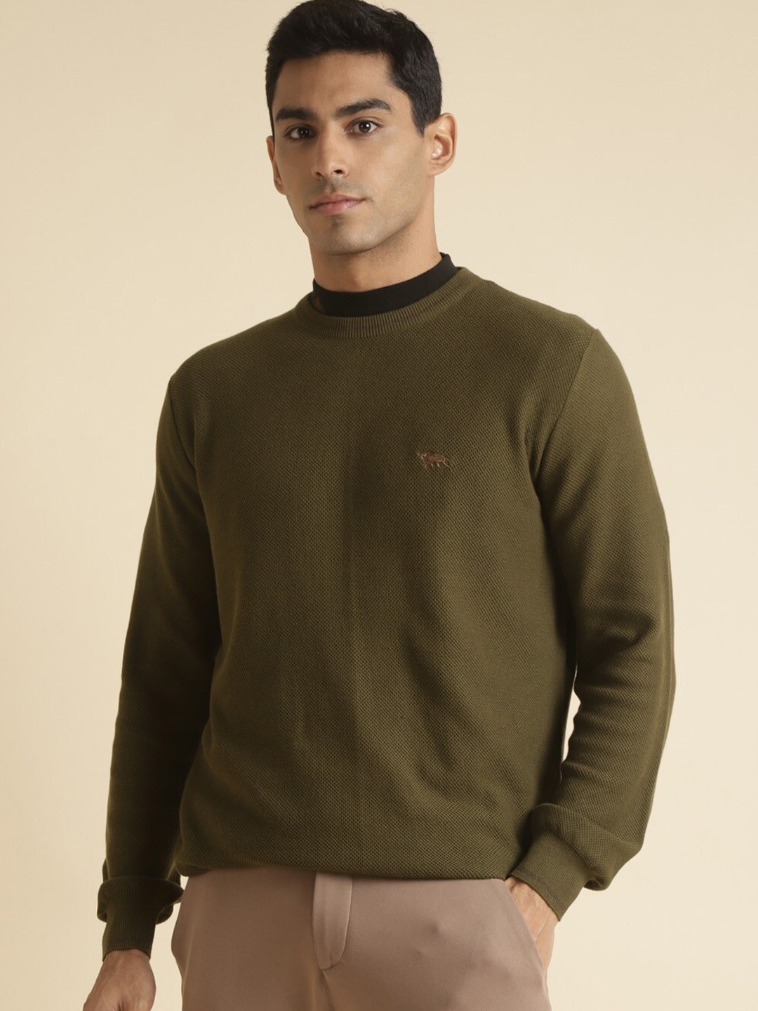 

Andamen Round Neck Cotton Pullover, Olive