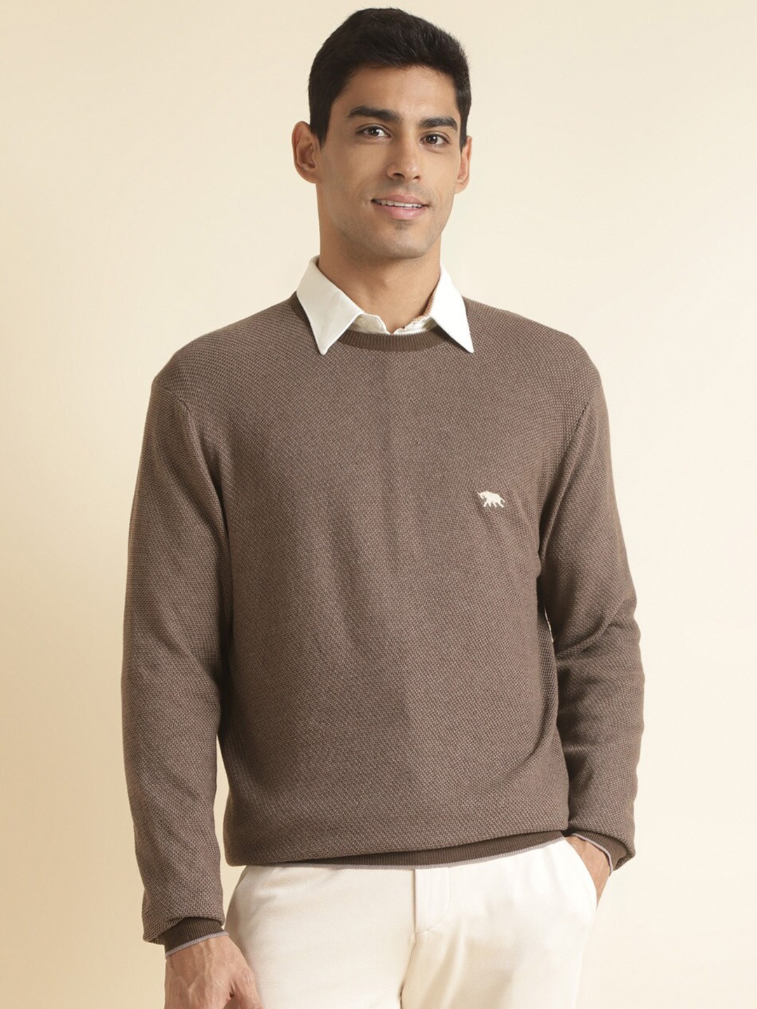 

Andamen Round Neck Cotton Pullover, Brown