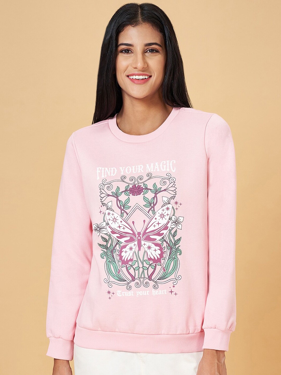 

Honey by Pantaloons Printed Round Neck Sweatshirt, Pink