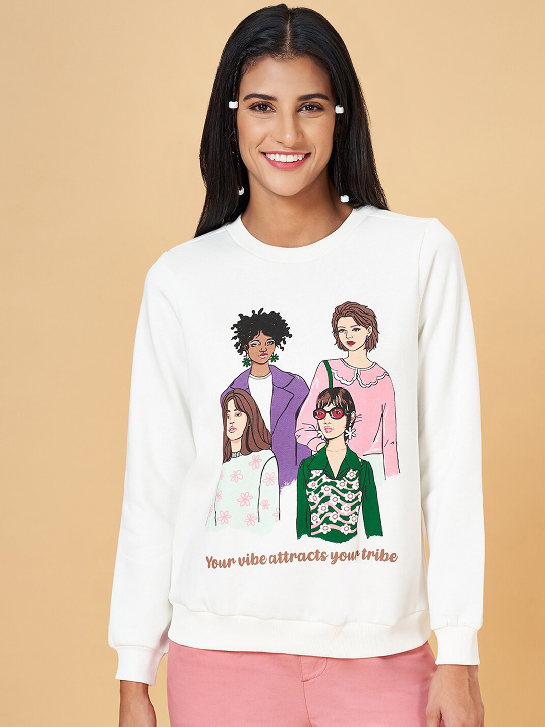 

Honey by Pantaloons Printed Round Neck Sweatshirt, Off white