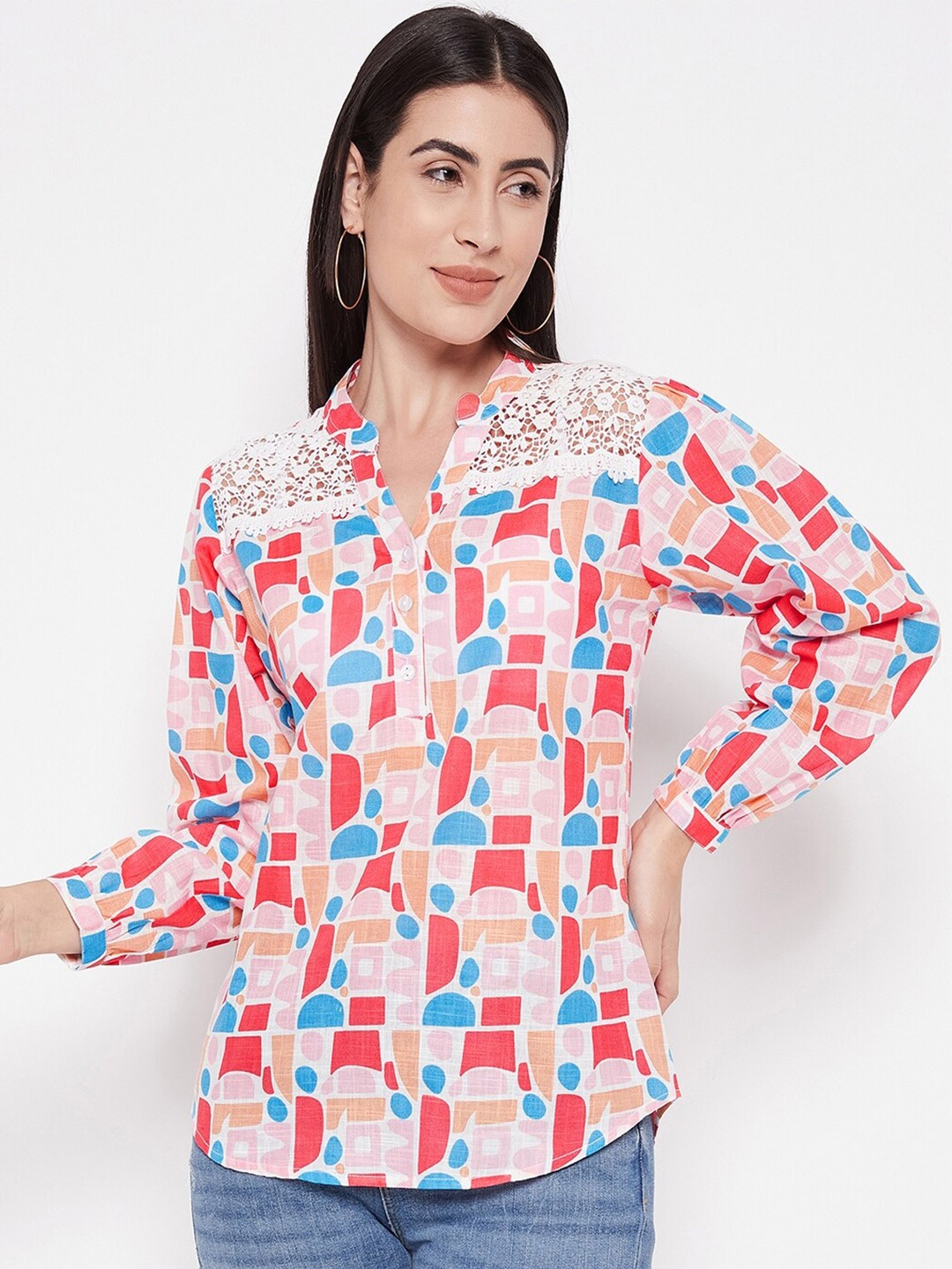 

Ruhaans Abstract Printed Classic Cotton Casual Shirt, Pink