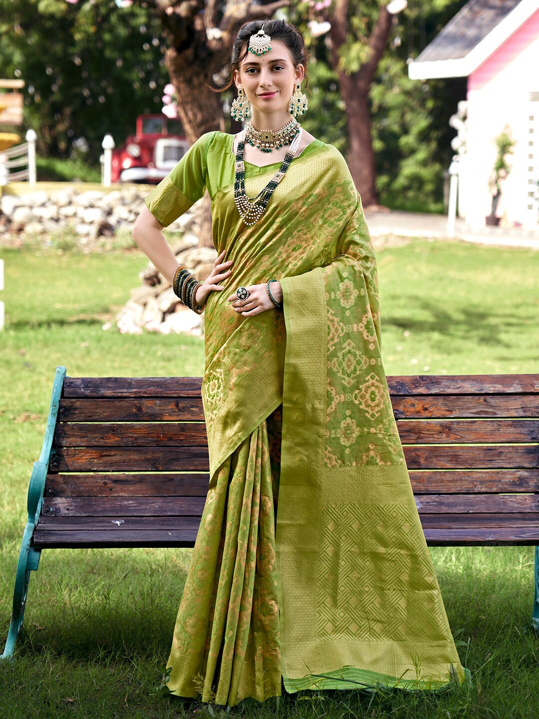 

Anouk Lime Green Woven Design Organza Saree