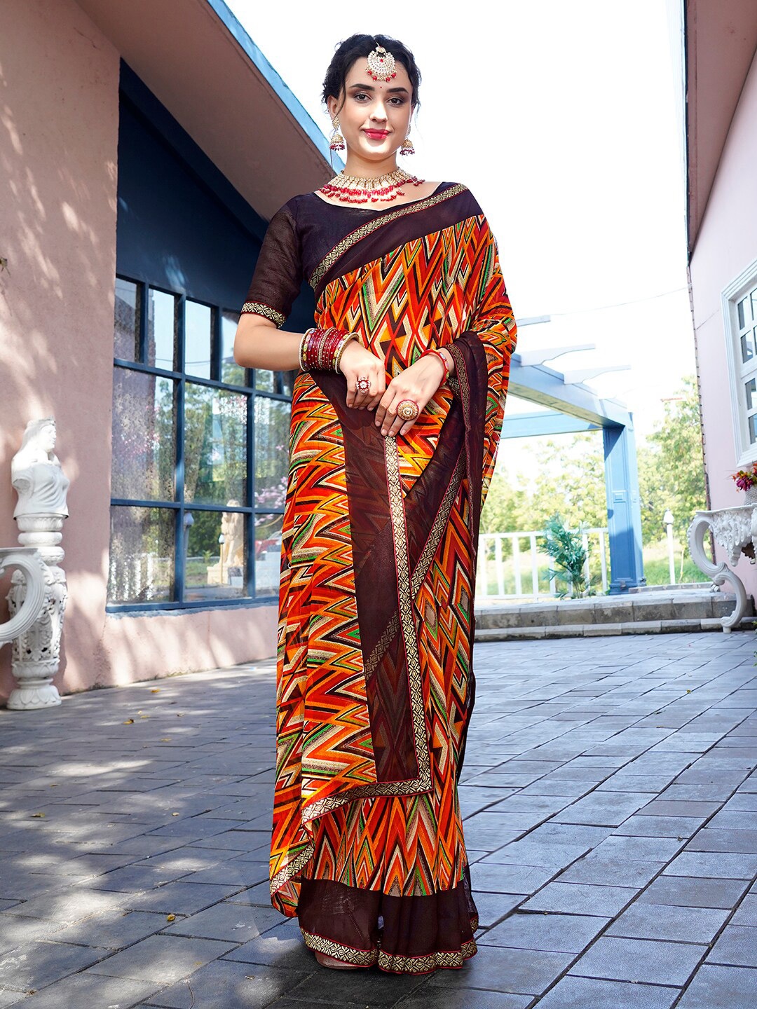 

Anouk Rustic Red Geometric Printed Saree