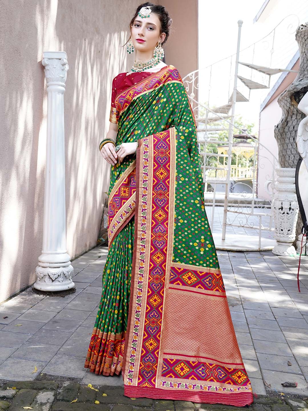 

Anouk Green Ethnic Motifs Woven Design Zari Detailed Paithani Saree