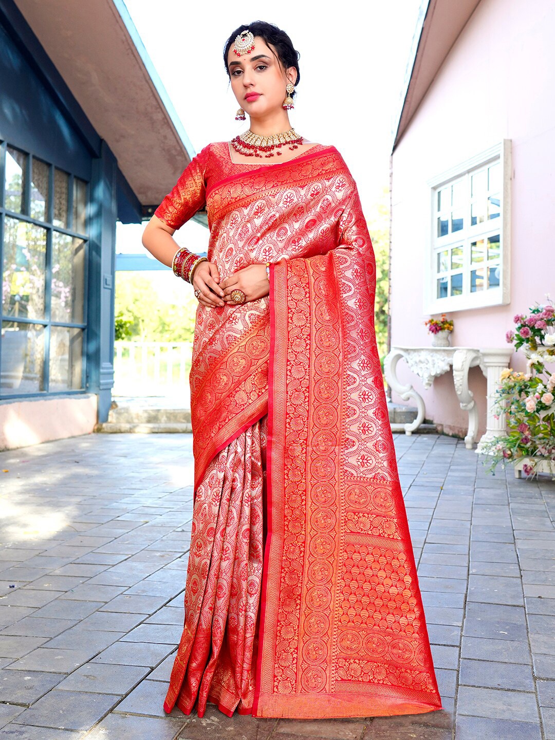 

Anouk Red Woven Design Zari Kanjeevaram Saree