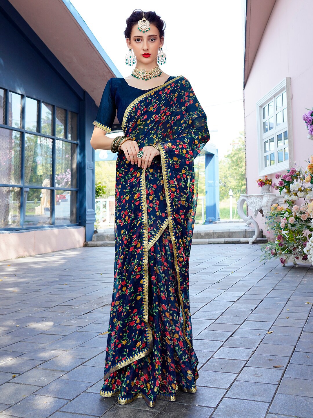 

Anouk Floral Printed Zari Art Silk Saree, Blue