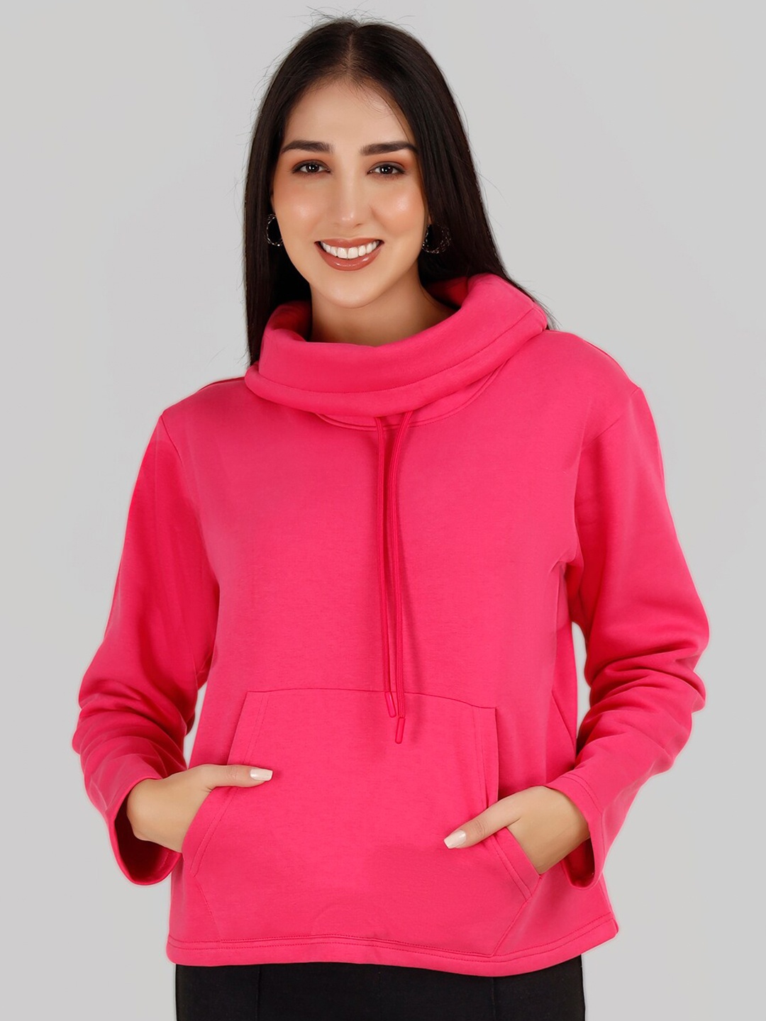 

VISO Cowl Neck Long Sleeves Fleece Pullover Sweatshirt, Pink