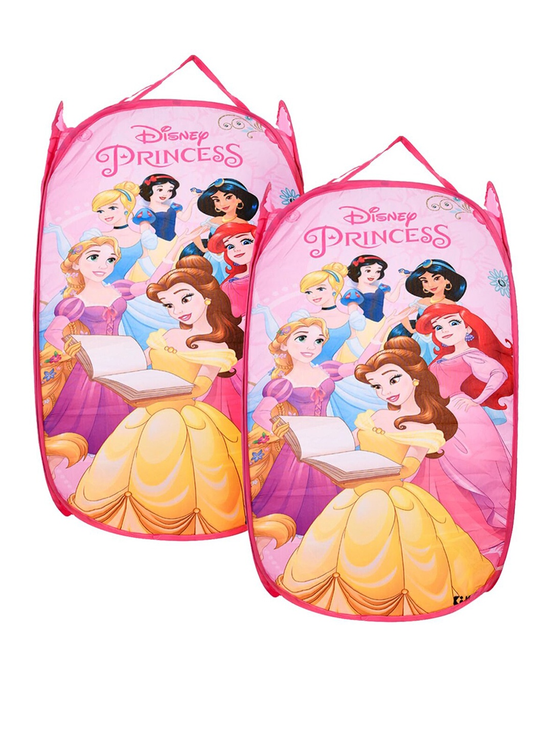 

Kuber Industries Pink 2 Pieces Disney Princess Printed Net Foldable Laundry Bag