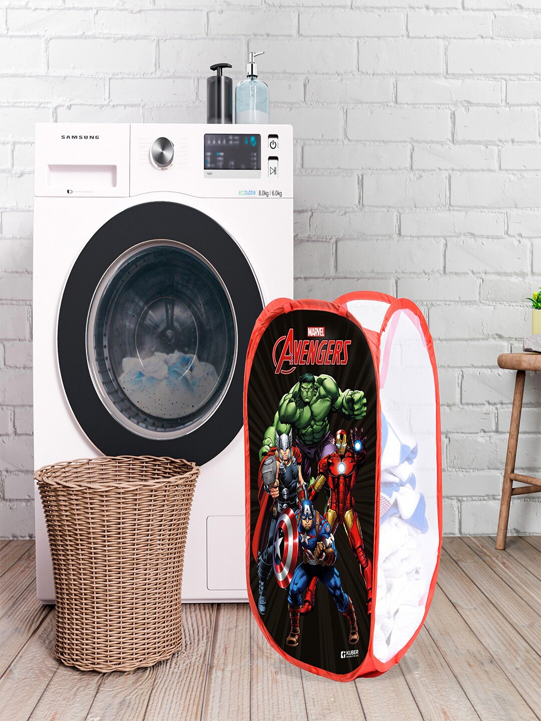 

Kuber Industries Black & Red Avengers Printed Laundry Bag