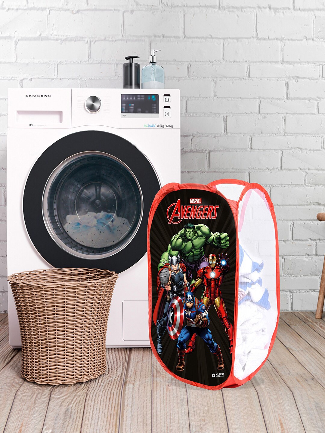 

Kuber Industries 2 Pcs Black & Red Avengers Printed Laundry Bags