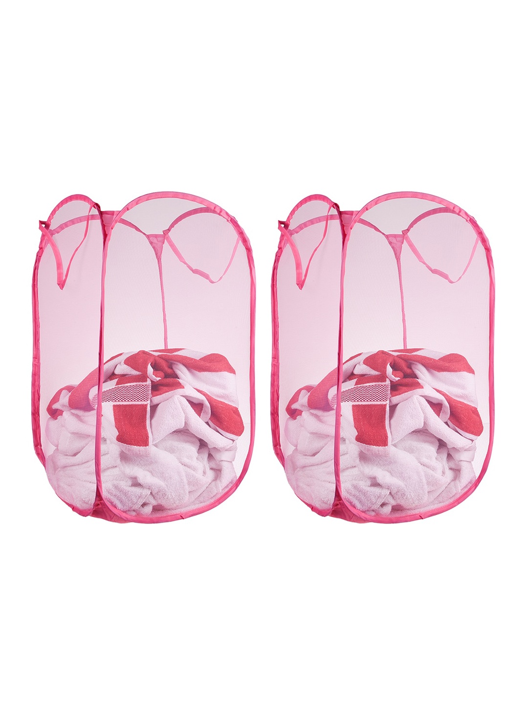 

Kuber Industries Pink 2 Pieces Net Foldable Laundry Bags