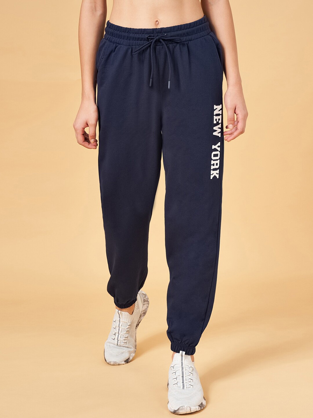 

Ajile by Pantaloons Women Relaxed Fit Mid-Rise Cotton Joggers, Navy blue