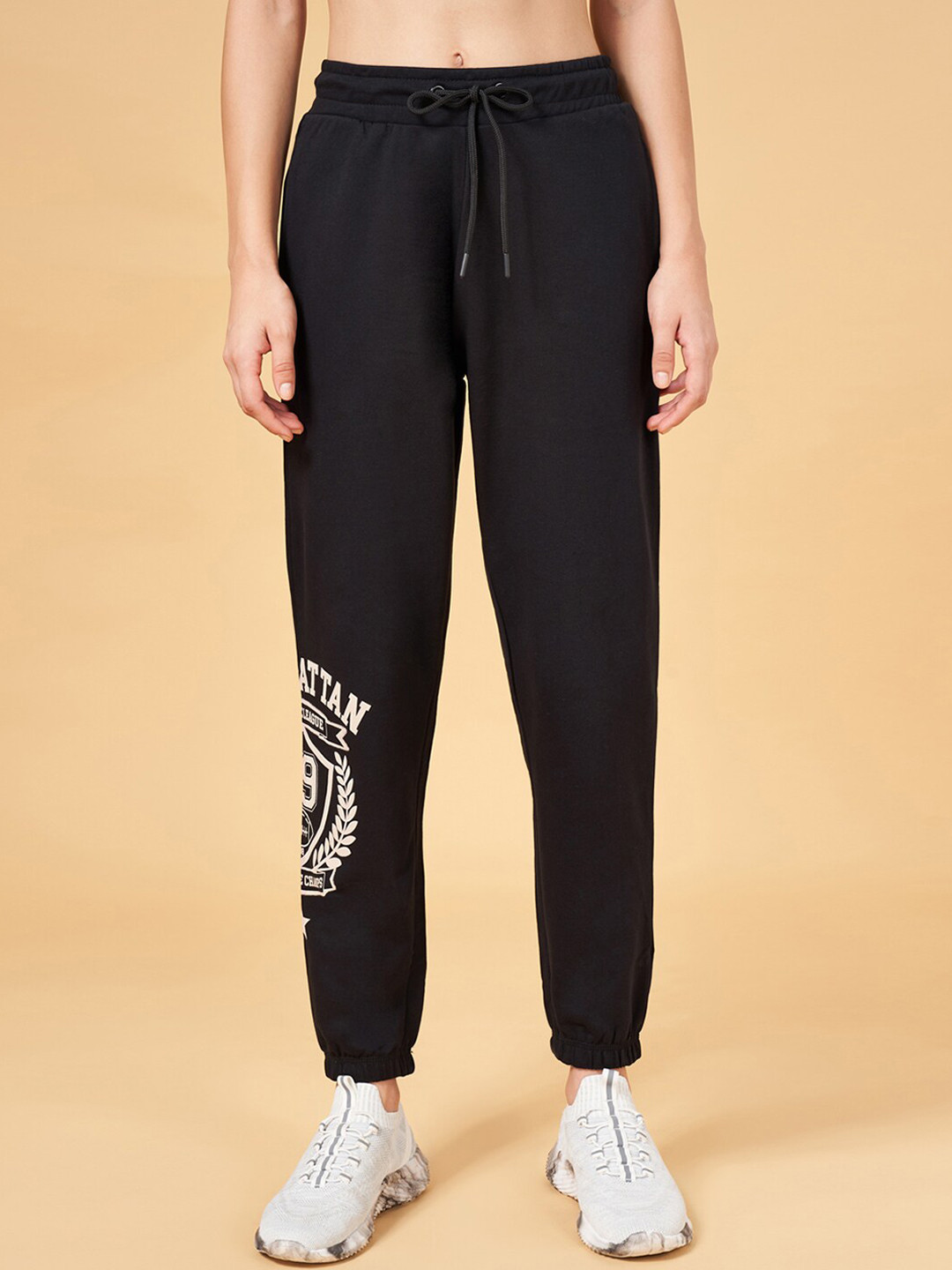 

Ajile by Pantaloons Women Relaxed-Fit Mid-Rise Cotton Joggers, Black