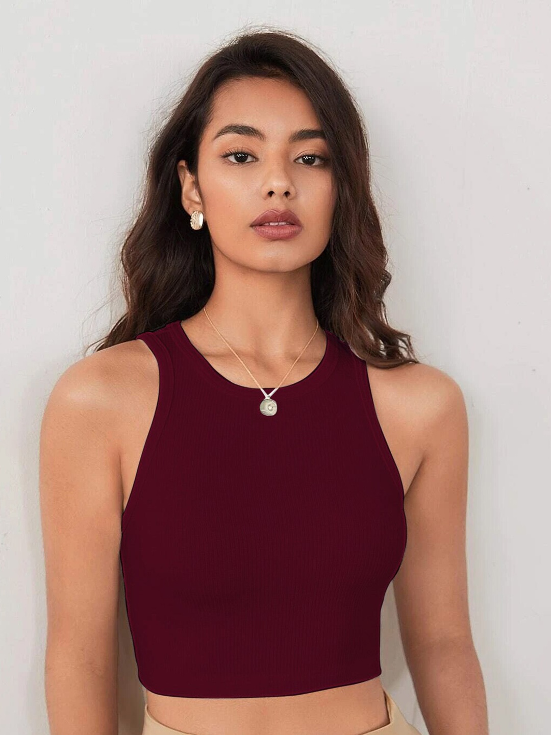 

FERY LONDON Sleeveless Cotton Crop Top, Maroon