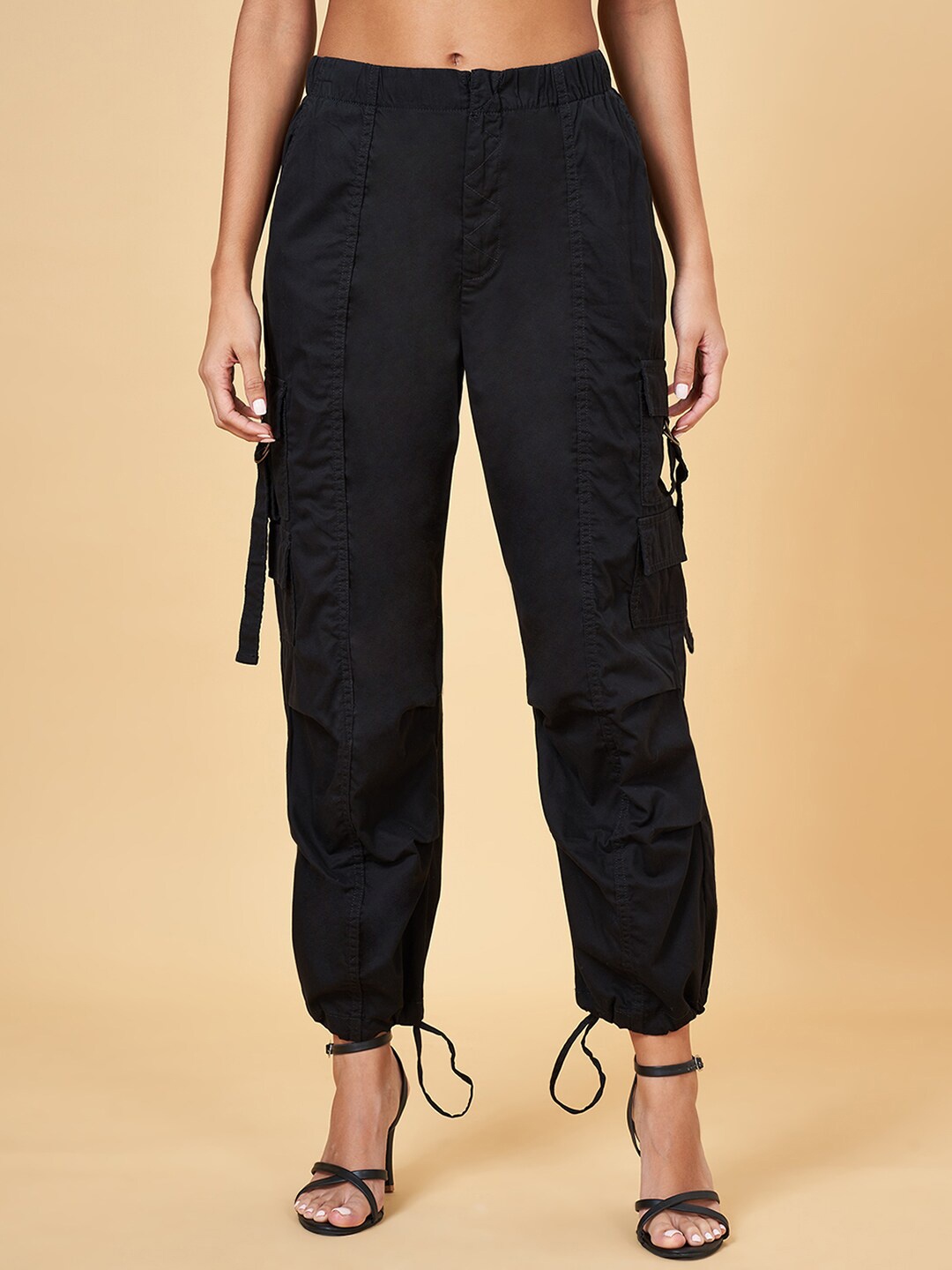 

SF JEANS by Pantaloons Women Relaxed Fit Cotton Cargos, Black
