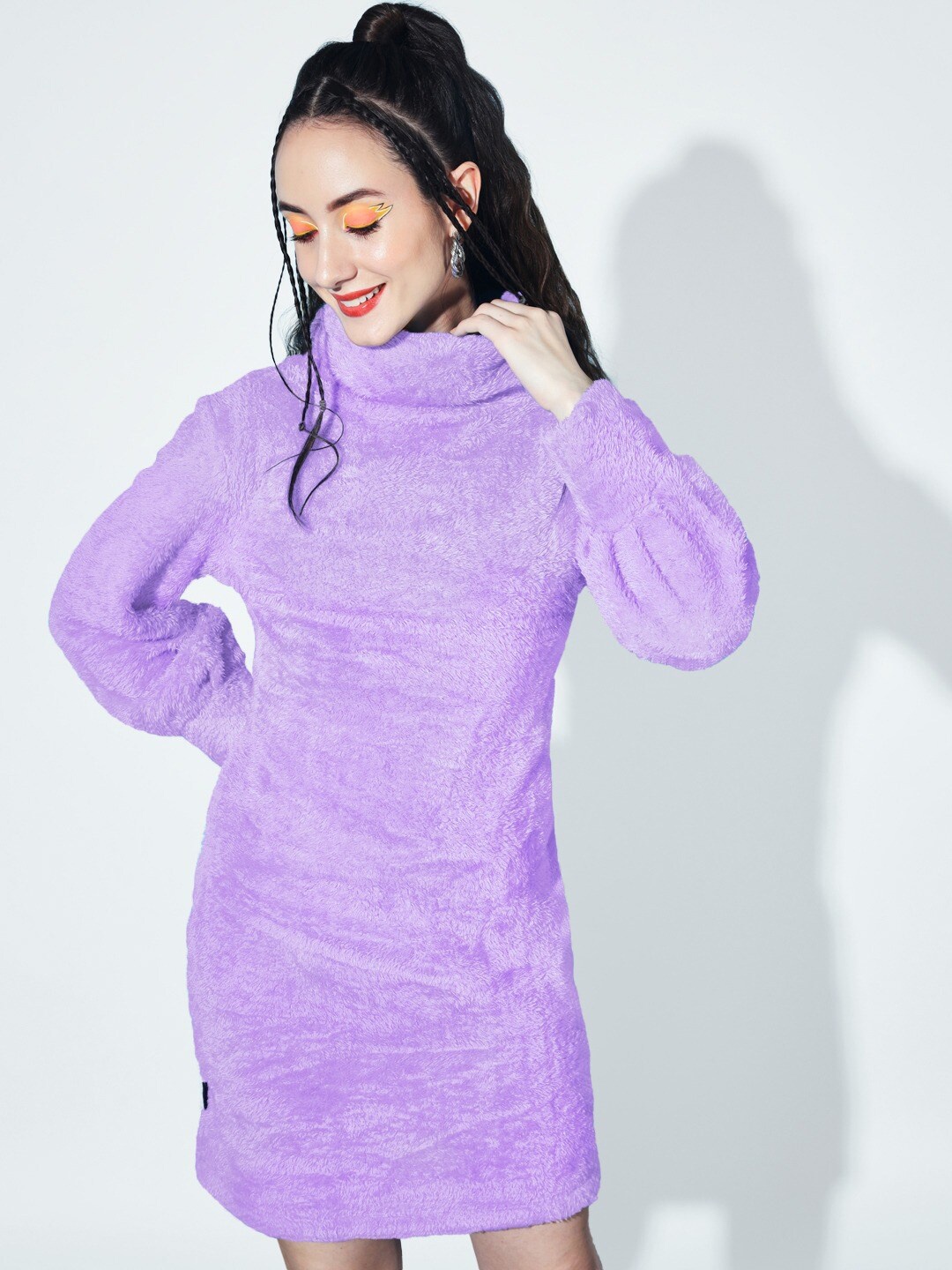 

The Dry State Self Designed High Neck Cuff Sleeves Jumper Dress, Lavender