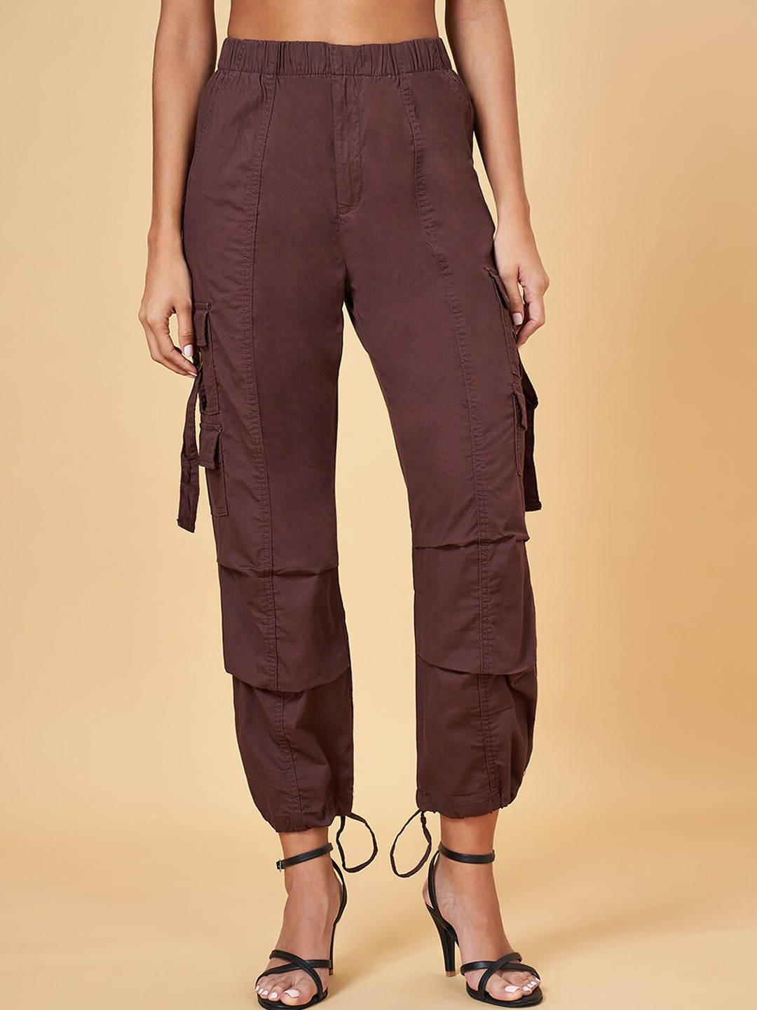 

SF JEANS by Pantaloons High Rise Cotton Cargos, Brown