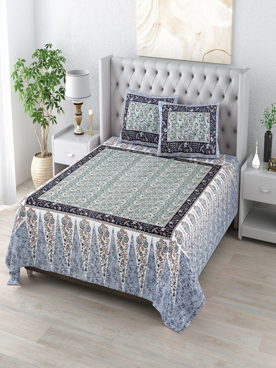 

Bombay Spreads Blue Printed Cotton 180 TC King Bedsheet with 2 Pillow Covers