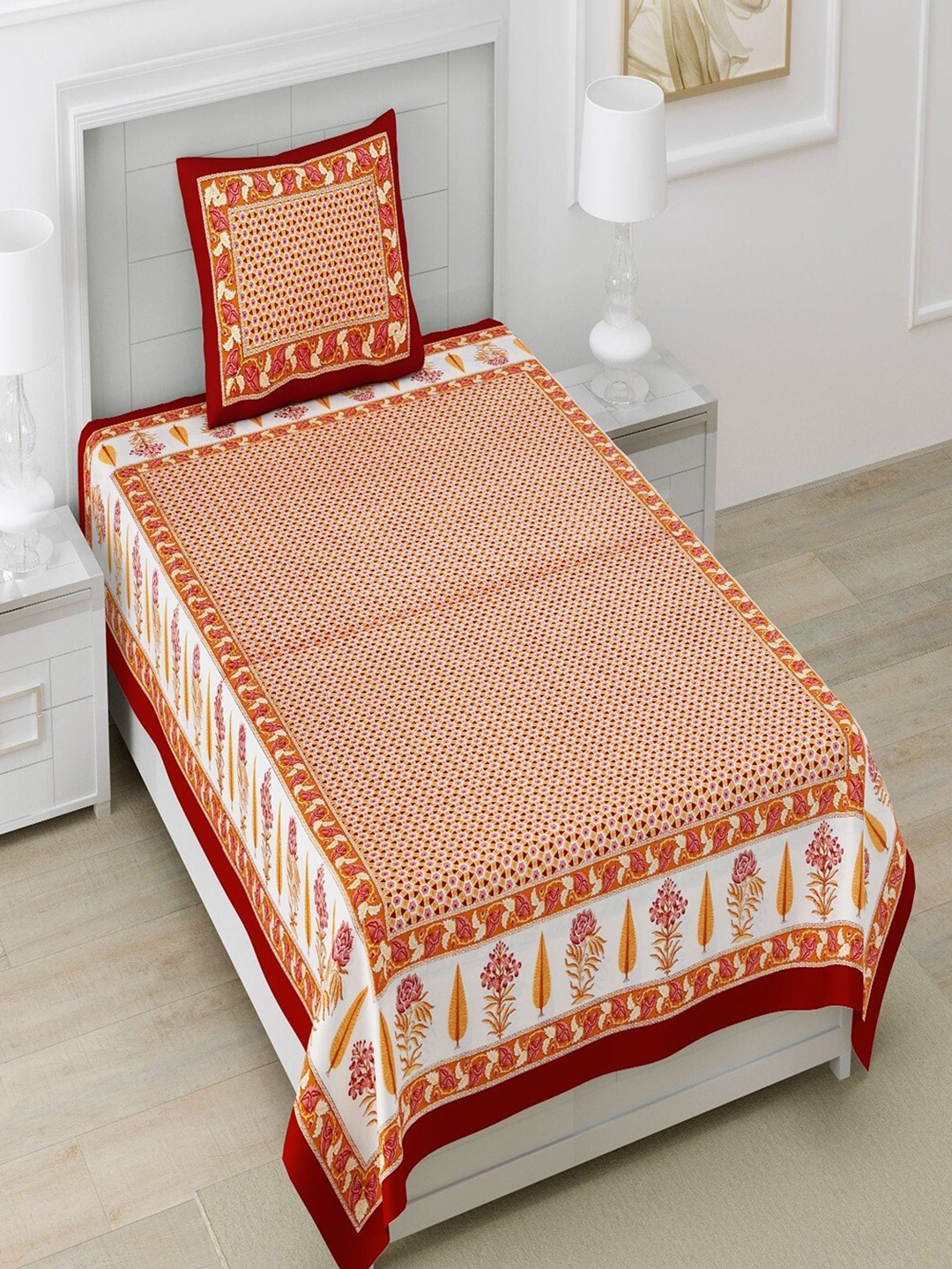 

Bombay Spreads Red & White Ethnic Motif Cotton 180 TC Single Bedsheet with 1 Pillow Cover