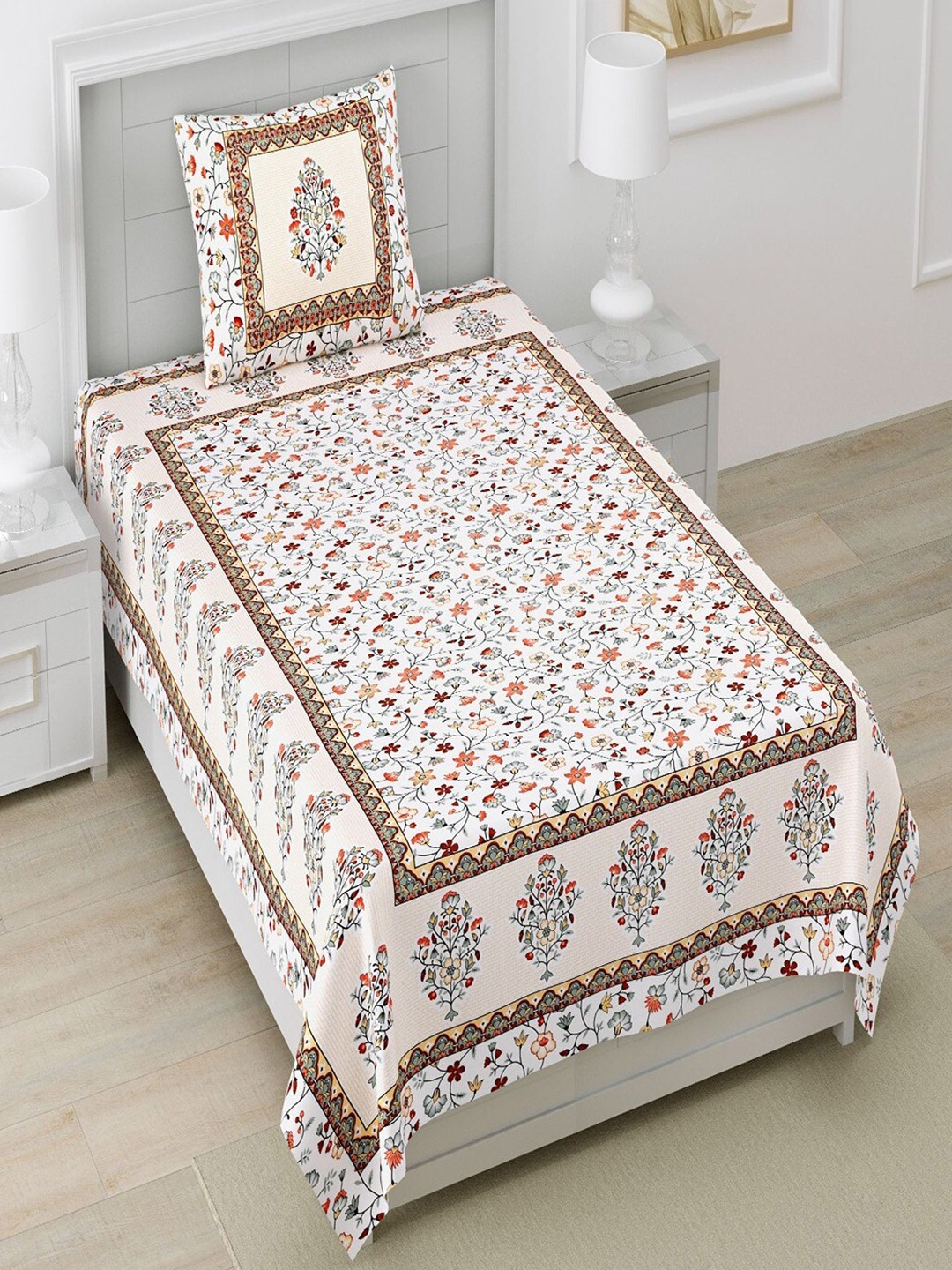 

Bombay Spreads Yellow & Pink Floral Cotton 180 TC Single Bedsheet & 1 Pillow Cover
