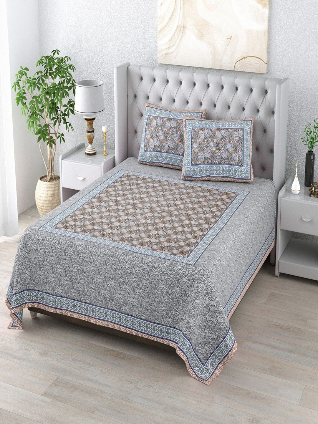 

Bombay Spreads Blue Ethnic Motifs Cotton 180 TC King Bedsheet with 2 Pillow Covers