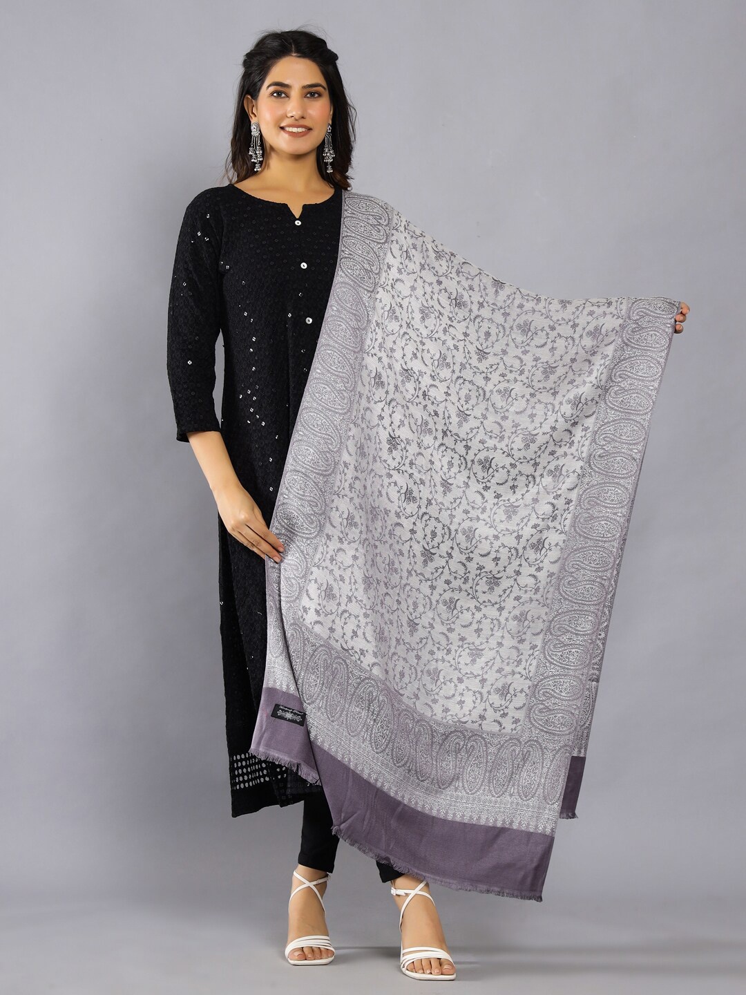 

HANDICRAFT PALACE Paisley Woven Design Woollen shawl, Purple