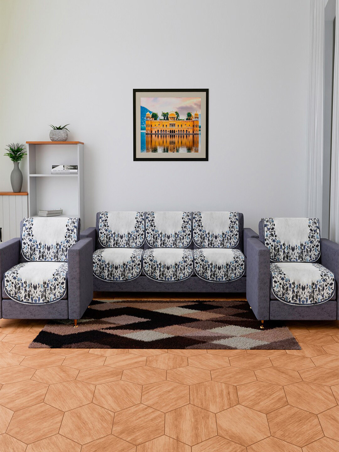 

Kuber Industries Grey 10 Pieces Printed 5-Seater Sofa Covers