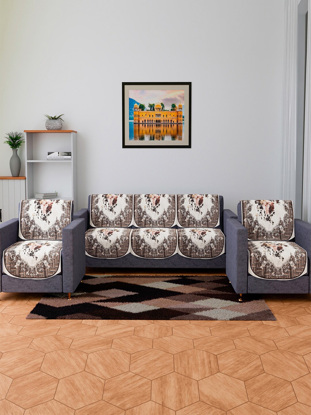 

Kuber Industries Brown 10 Pieces Floral Printed 5 Seater Sofa Covers